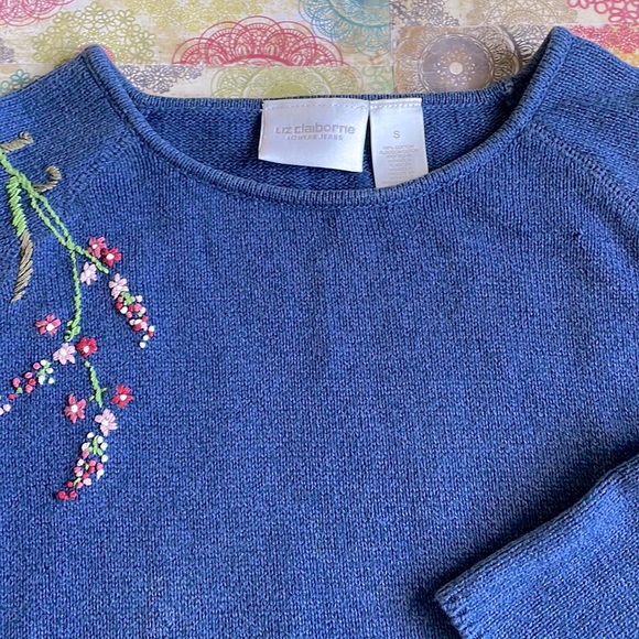 Liz Claiborne Vintage Boat Neck Floral Embroidered Sweater - Picture 5 of 5